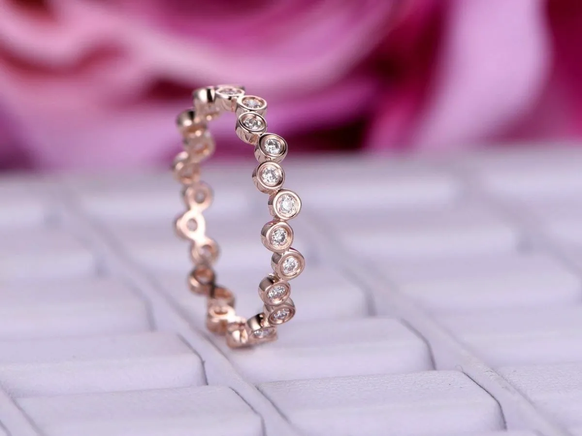 Diamond Bubble Ring Eternity  Wedding Band 14K Rose Gold