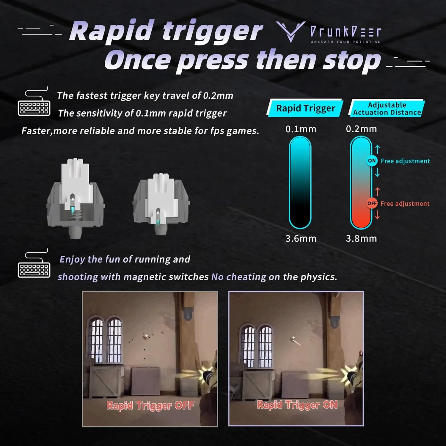 DrunkDeer A75 Rapid Trigger Mechanical Keyboard Magnetic Switch Keyboard Gaming PBT Keycap Double Shot 82Key OEM Profile 75% Layout Compact USB Wired Black