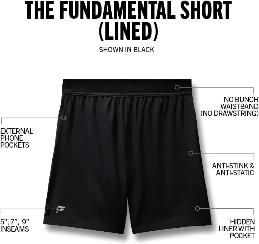 Fabletics Men's The Fundamental Short (Lined), Workout, Running, Training, Gym, Yoga, Ultra Lightweight, Athletic