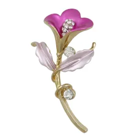 Fuchsia Enamel and Crystal Tulip Brooch Pin - PRL569