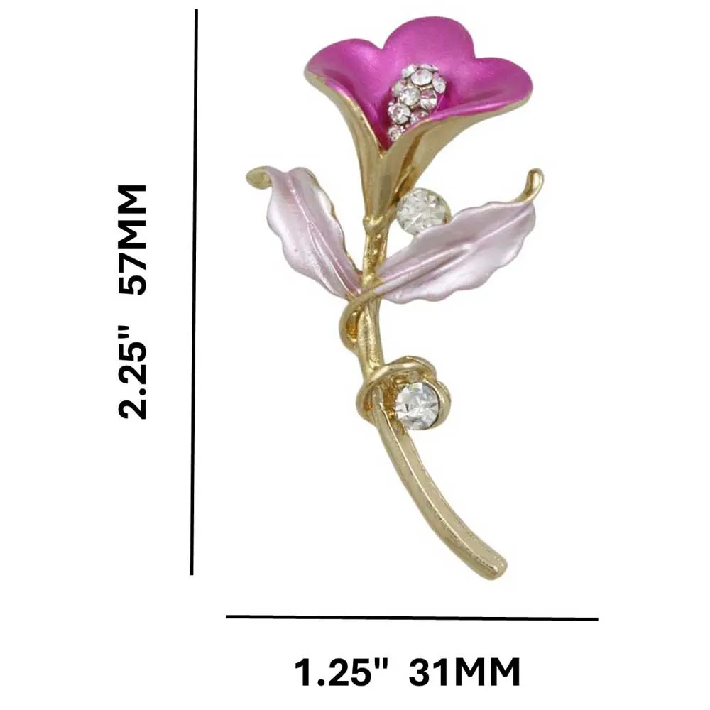 Fuchsia Enamel and Crystal Tulip Brooch Pin - PRL569