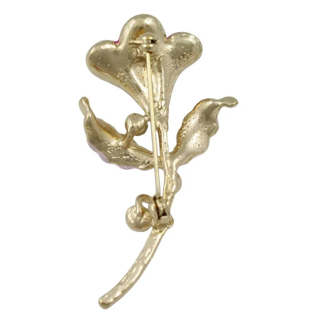 Fuchsia Enamel and Crystal Tulip Brooch Pin - PRL569