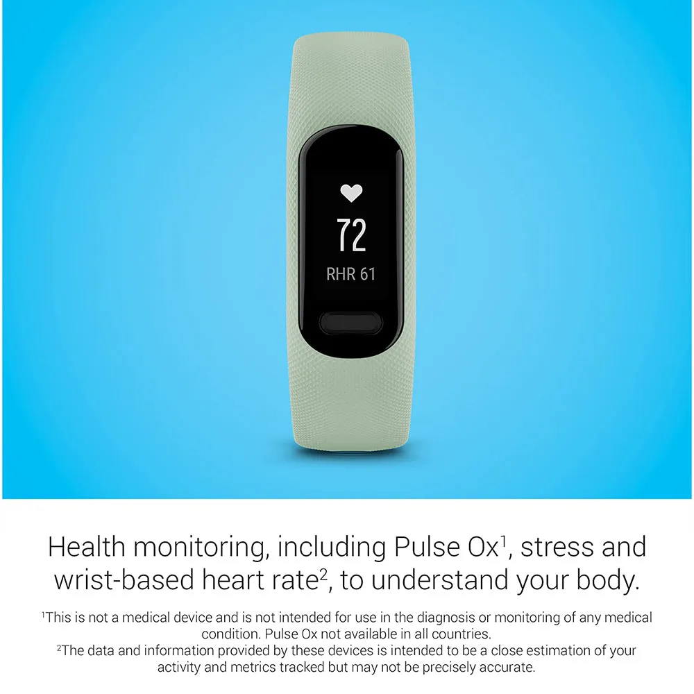 Garmin vivosmart 5 Cool Mint Silicone Band Simple Design Long-Lasting Battery Fitness Tracker - 010-02645-02