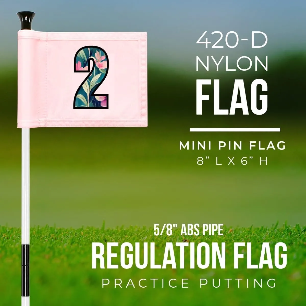Golf Flag 8x6 Inch  420D Nylon Double-Sided Mini Pin Flag with Tube Inset, Practice Putting Green Flags for Yard (Numbered Pink - Set of 3)