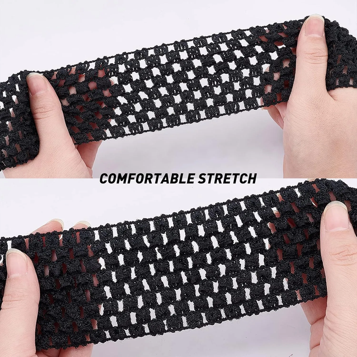 GORGECRAFT 1 Roll 5.5 Yards Wide Elastic Crochet Headband Ribbon 2.2" Crochet Stretch Trim Fabric for Hair Accessories Tube Top, Black