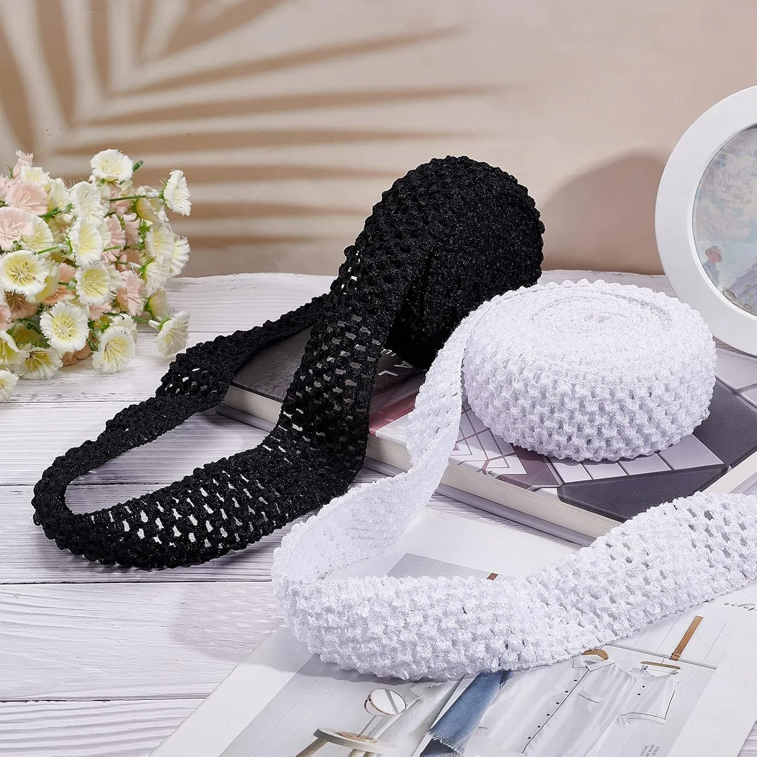 GORGECRAFT 1 Roll 5.5 Yards Wide Elastic Crochet Headband Ribbon 2.2" Crochet Stretch Trim Fabric for Hair Accessories Tube Top, Black