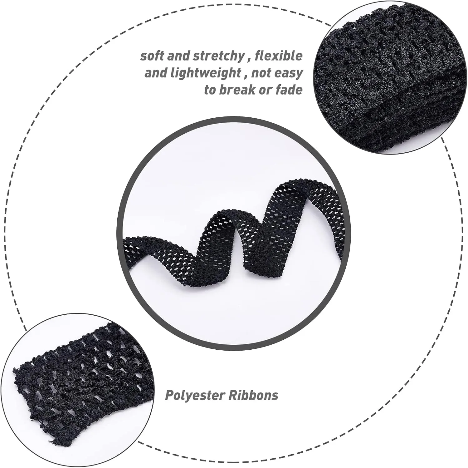 GORGECRAFT 1 Roll 5.5 Yards Wide Elastic Crochet Headband Ribbon 2.2" Crochet Stretch Trim Fabric for Hair Accessories Tube Top, Black