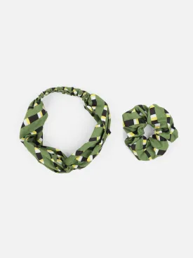 Green Printed Headband and Scrunchy Combo Set