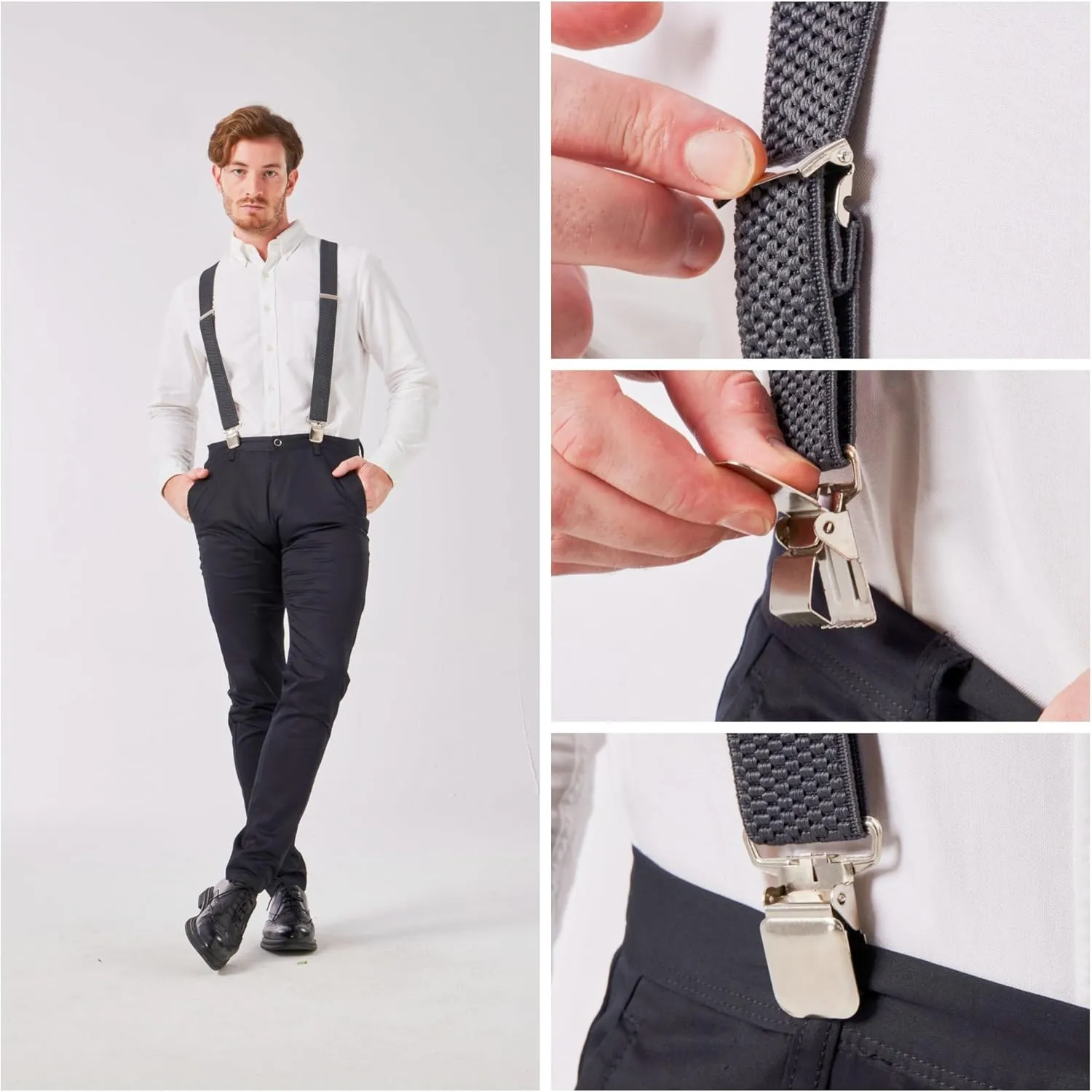 Heavy-Duty X-Back Suspenders for Men with Four Premium Clips 1 3/8" Elastic Adjustable Straps