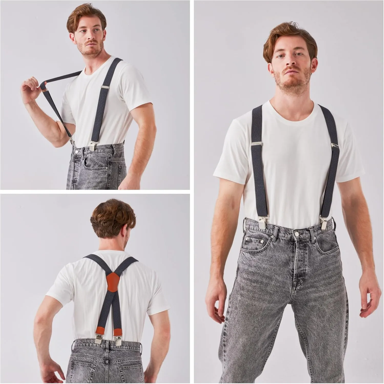 Heavy-Duty X-Back Suspenders for Men with Four Premium Clips 1 3/8" Elastic Adjustable Straps