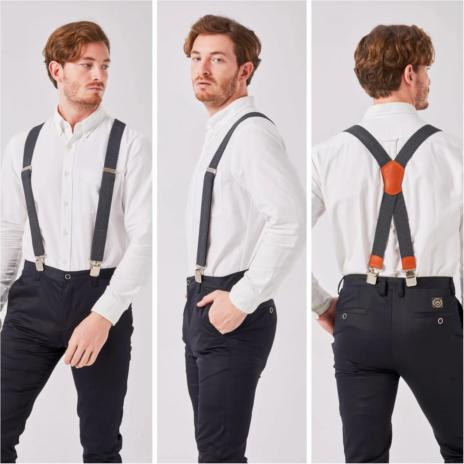 Heavy-Duty X-Back Suspenders for Men with Four Premium Clips 1 3/8" Elastic Adjustable Straps