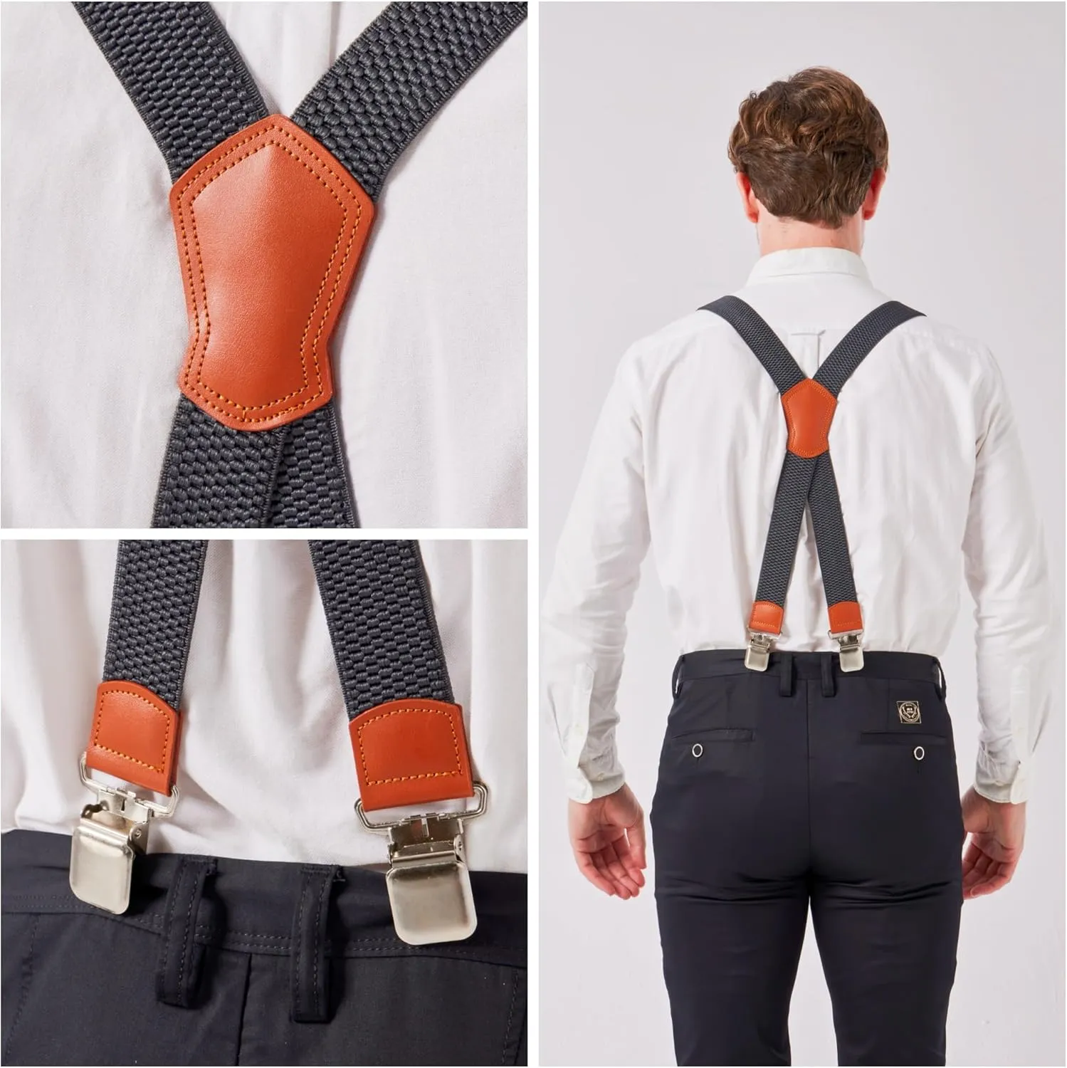 Heavy-Duty X-Back Suspenders for Men with Four Premium Clips 1 3/8" Elastic Adjustable Straps