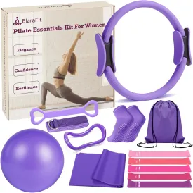 Home Pilates Kit for Women Pilates Equipment Ring and Ball Set Magic Circle Hoop with 5 Resistance Bands Compact Toning Fitness Essentials Starter Set Accessories