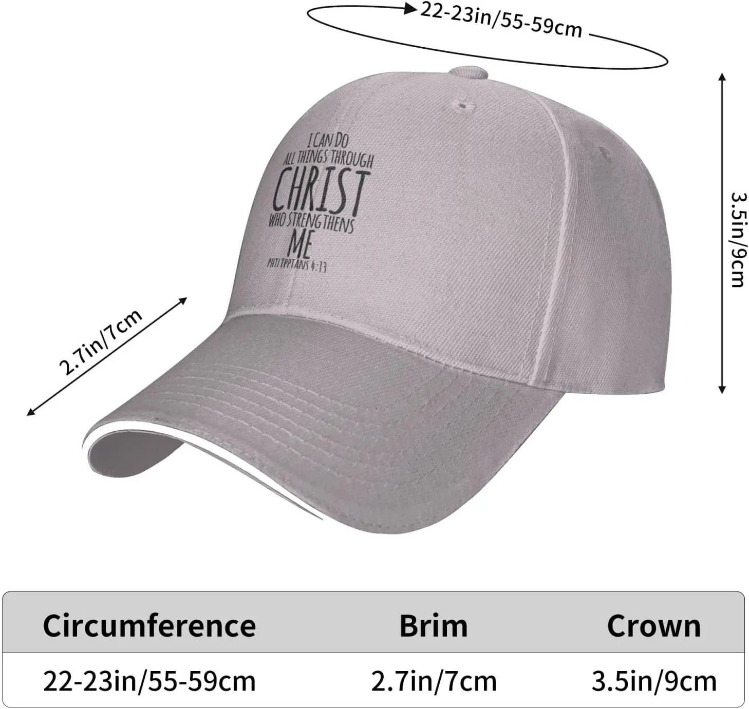I Can Do All Things Through Christ, Christian God Baseball Caps Men Women Ball Hat Adjustable Trucker Hat Cowboy Hat