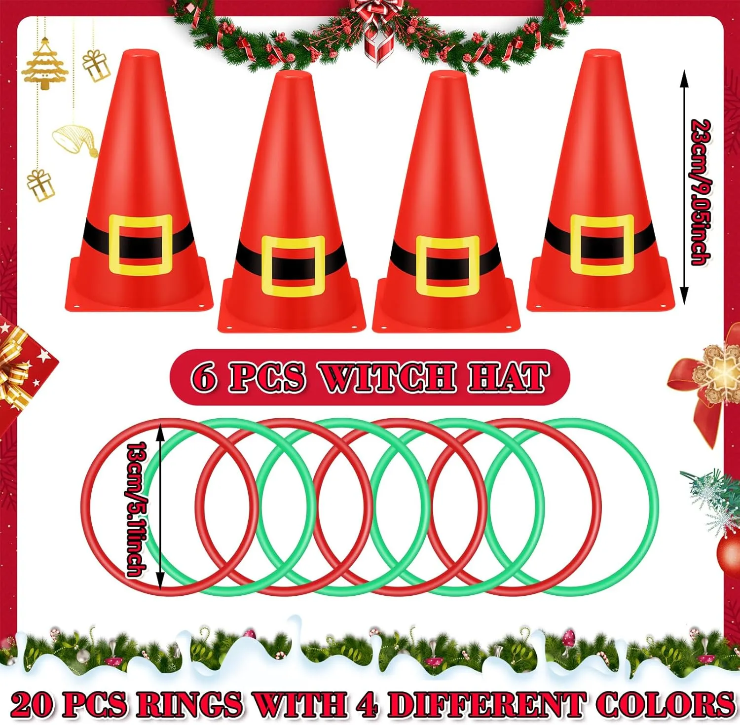Jenaai 26 Pcs Easter Ring Toss Game Outdoor Carnival Party Games Include 6 Pcs Plastic Cones 20 Pcs Toss Rings for Boys Girls Adult School Family Garden Throwing Toy Supply