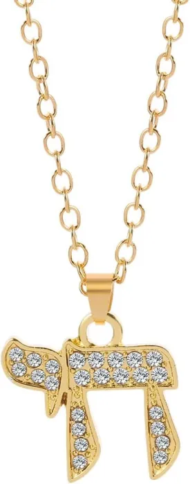 Jewish Hebrew Chai Pendant Necklace for Men Women, Cubic Zirconia Choker Charm Symbol Arabic Chain Amulet Religion Jewelry Gifts