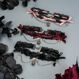 Jirai Kei Black Pink Choker Lace Beaded Chain
