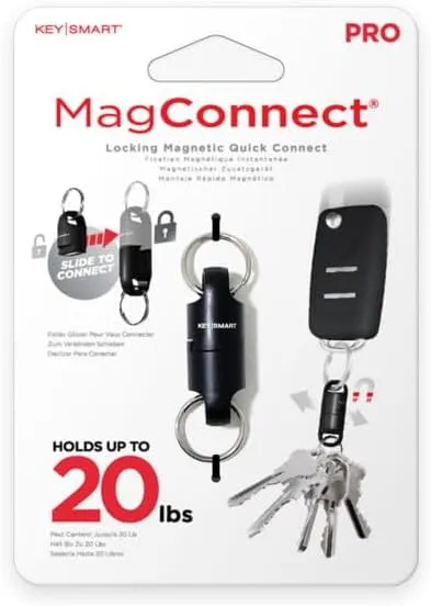 KeySmart MagConnect Pro Magnetic Key Holder for Purse, Key Chains for Car Keys - Detachable Key Ring Quick Release Keychain