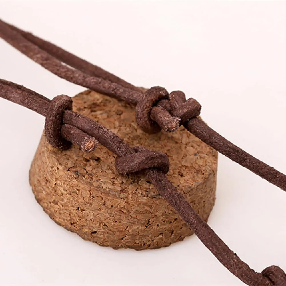 Leather Necklace with Stainless Steel Pendant for Men Women, Vintage Hemp Rope Tribal Choker Necklaces Adjustable 18-30 inch, Clasp-Free Long Necklace with Pendant