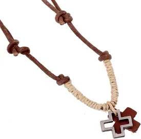 Leather Necklace with Stainless Steel Pendant for Men Women, Vintage Hemp Rope Tribal Choker Necklaces Adjustable 18-30 inch, Clasp-Free Long Necklace with Pendant