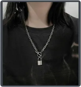 Lock Key Pendant Necklace Egirl Chains Lock Chain Necklace Statement Long Chain Punk Multilayer Choker for Women Men