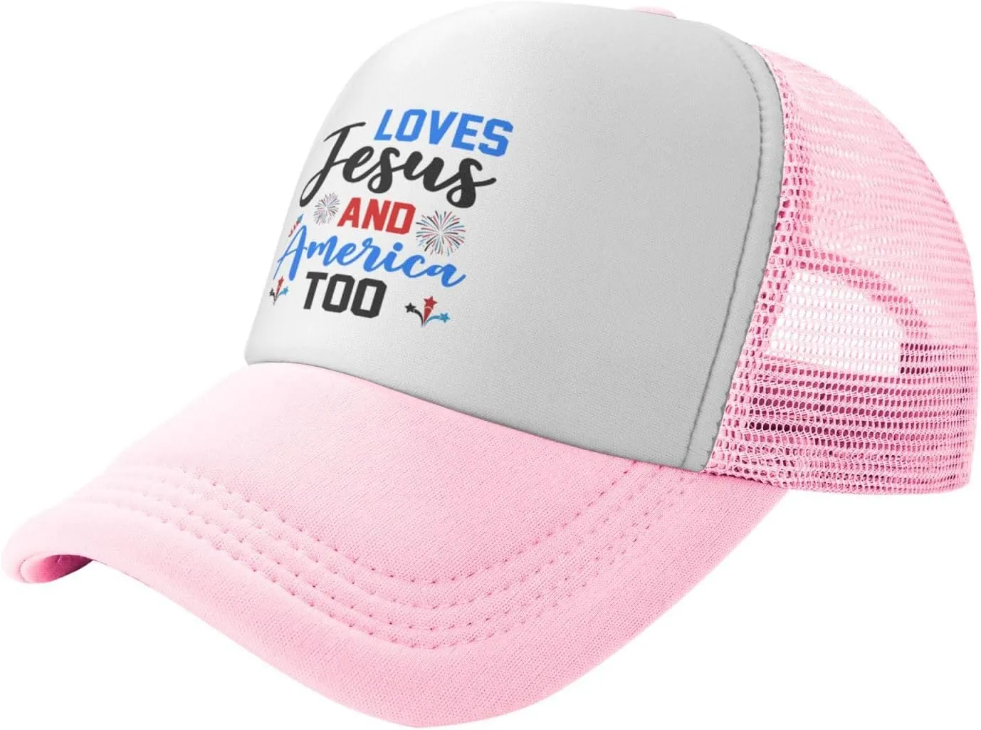 Loves Jesus and America Too Mesh Hat 4th of July Independence Day Hat Men Women Patriotic American Summer Cap Black
