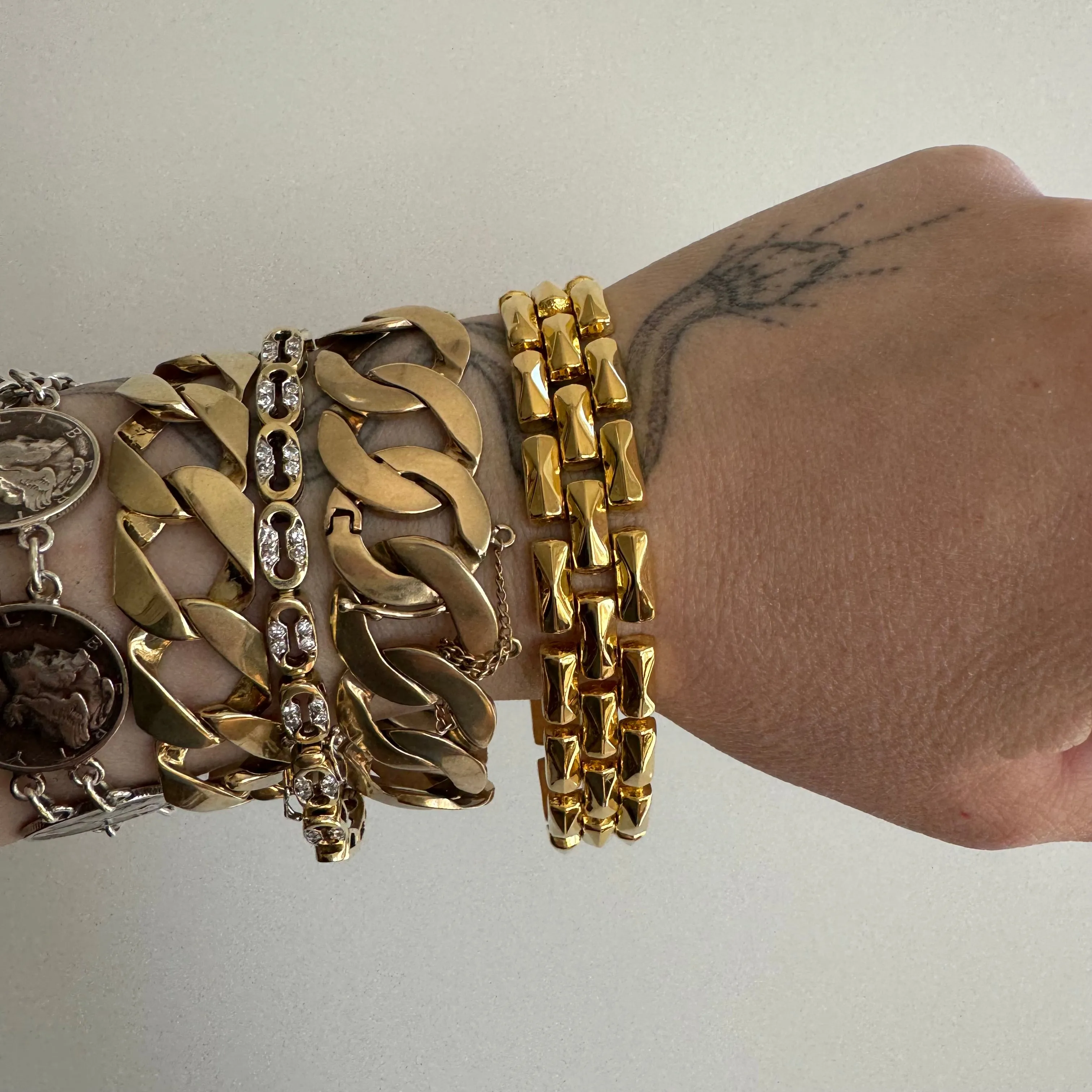 P R E - L O V E D // geometric panther / gold plated sterling silver geometric link bracelet / 7.25", 23g