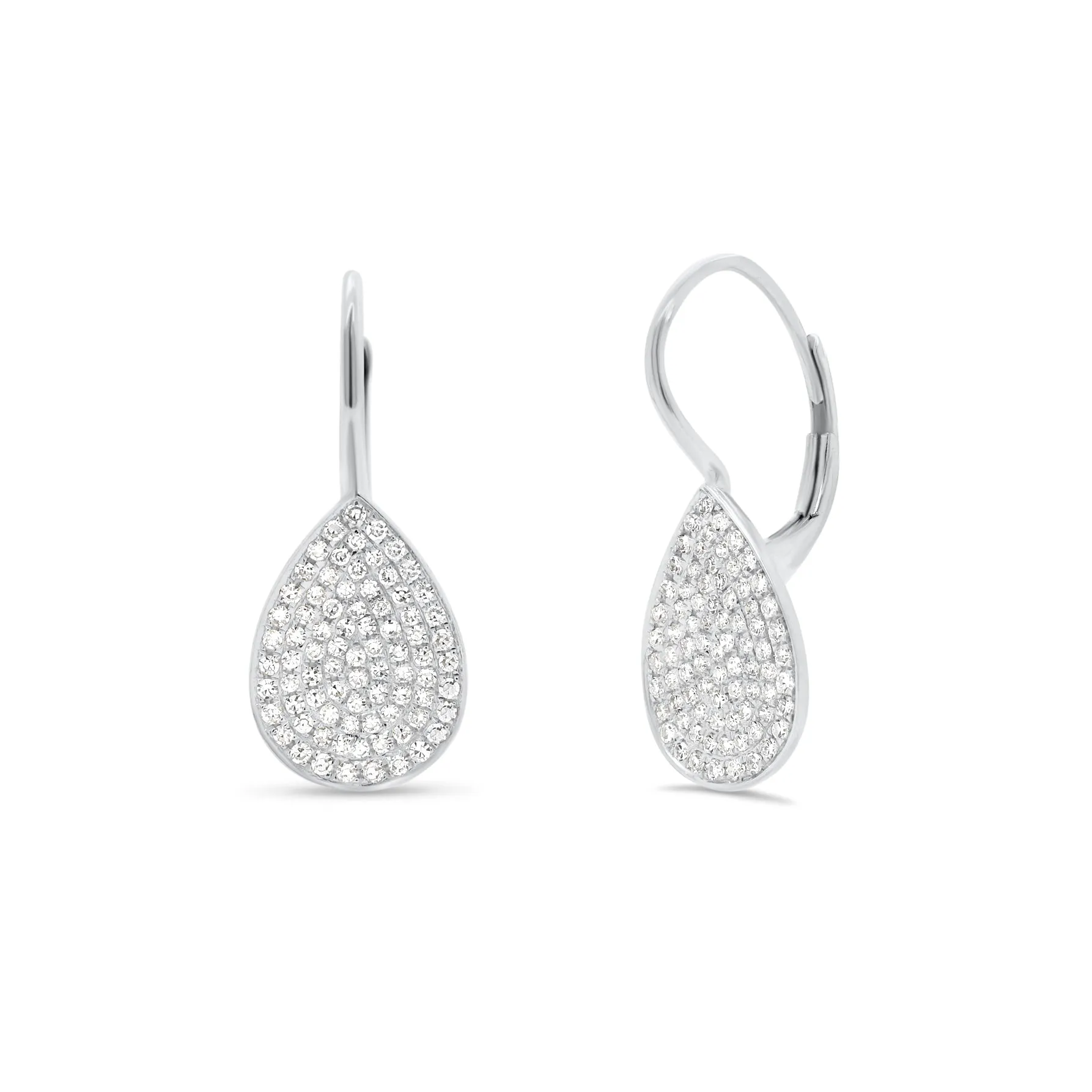 Pave Diamond Teardrop Lever-Back Earrings