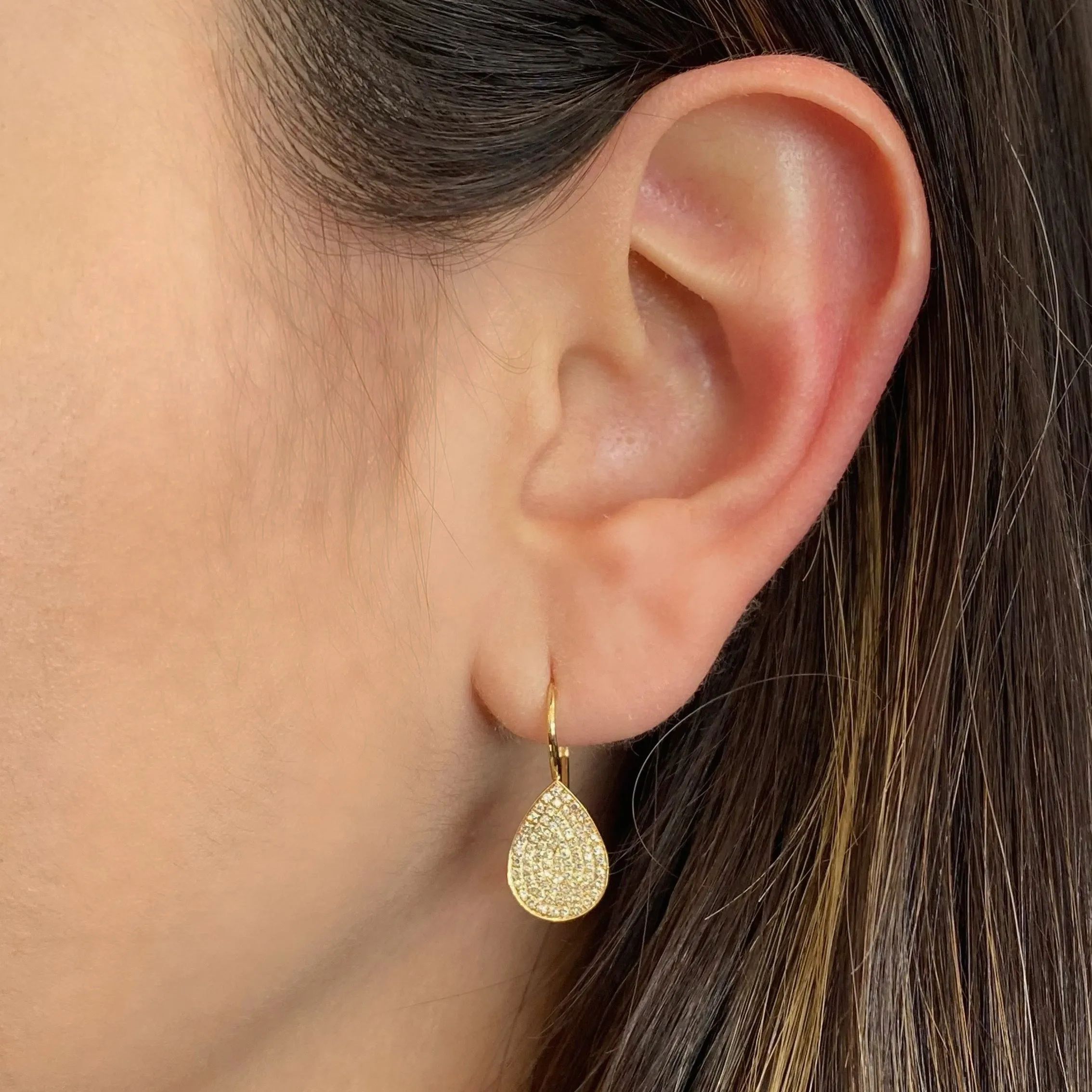 Pave Diamond Teardrop Lever-Back Earrings