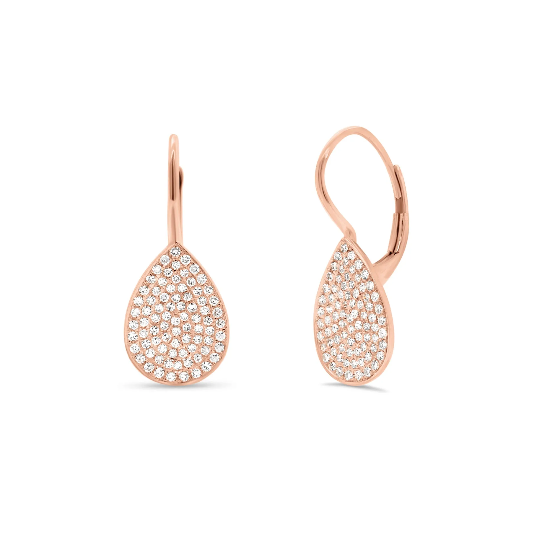 Pave Diamond Teardrop Lever-Back Earrings
