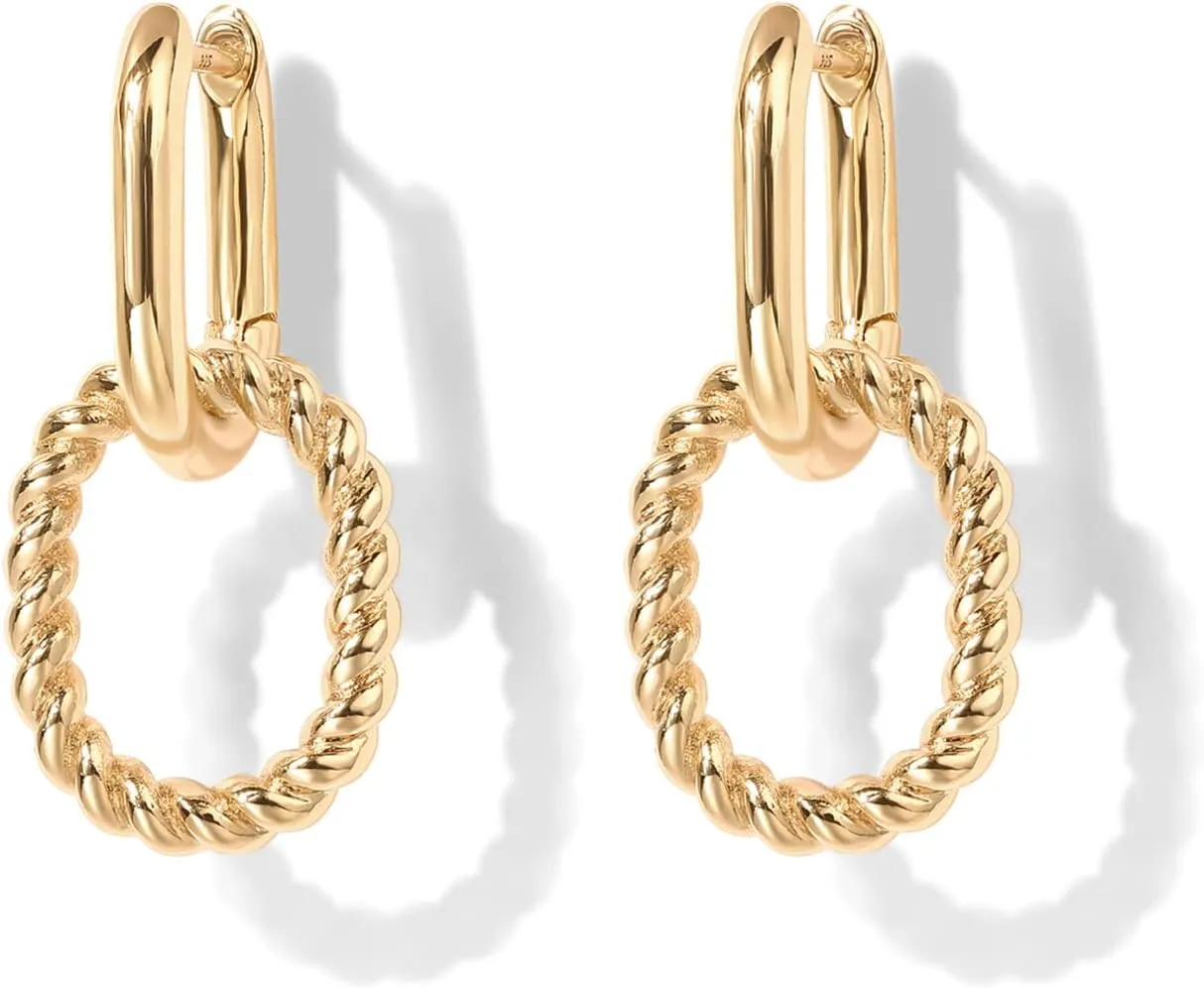 PAVOI 14K Gold Plated Convertible Paperclip Link Huggie Hoop Earrings for Women - Earscape Statement Jewelry - Trendy Cubic Zirconia Two-Toned Rope Drop Dangle Earrings