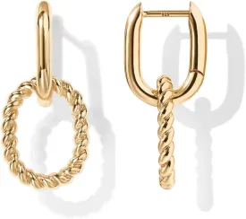 PAVOI 14K Gold Plated Convertible Paperclip Link Huggie Hoop Earrings for Women - Earscape Statement Jewelry - Trendy Cubic Zirconia Two-Toned Rope Drop Dangle Earrings