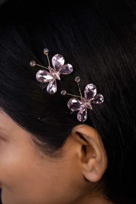Pink Crystal Butterfly Clips