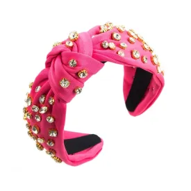 Pink Fabric Top Knot Rhinestone Headband