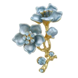 Powder Blue Flower with Blue Crystals Brooch Pin - PRL945
