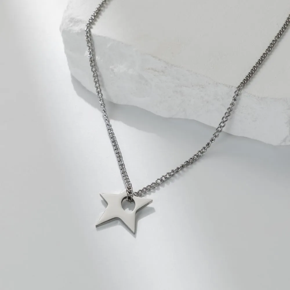 POYAMUSE Silver Star Pendant Necklace Y2K Trendy Jewelry for Women and Men, Creative Star Choker Necklace for Punk Accessories