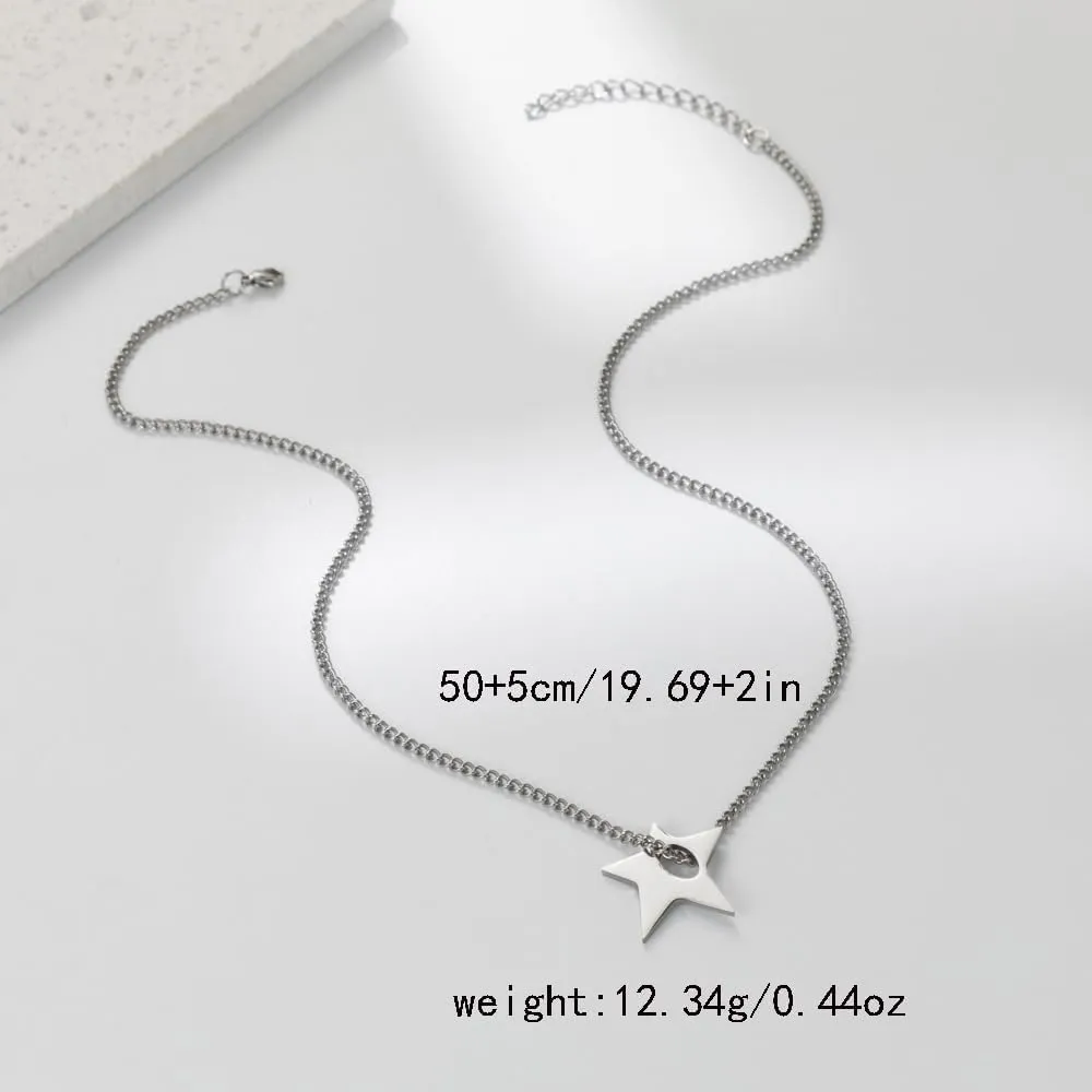 POYAMUSE Silver Star Pendant Necklace Y2K Trendy Jewelry for Women and Men, Creative Star Choker Necklace for Punk Accessories