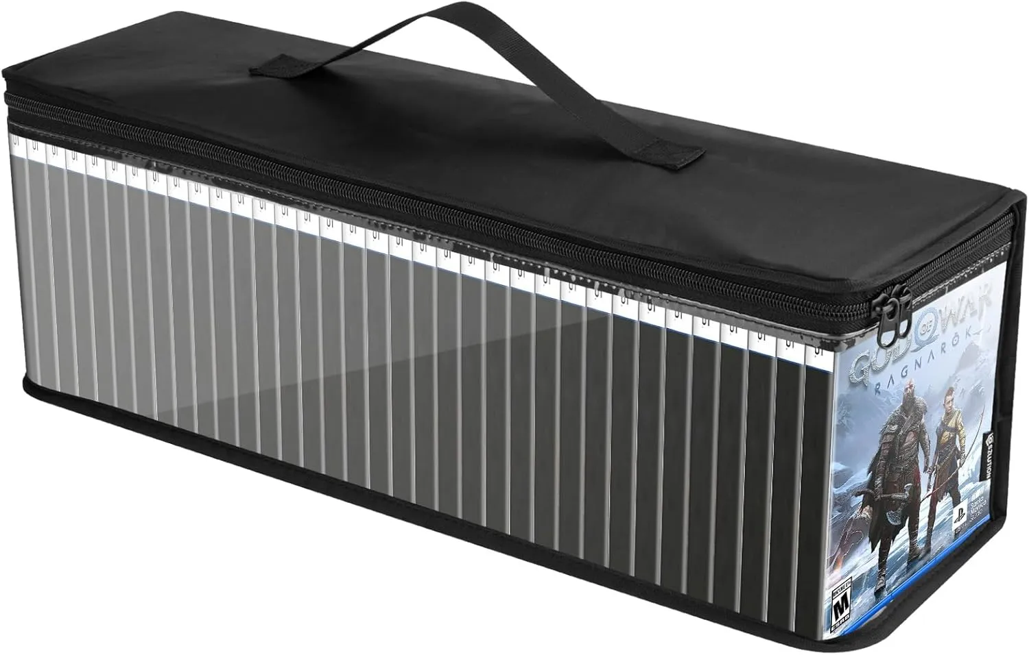 PS5/PS4/PS3/Xbox One Game Storage Bag - Portable Carrying Case Holds 30-35 Discs, TPU Clear Games Holder Organizer for Collectors - Black