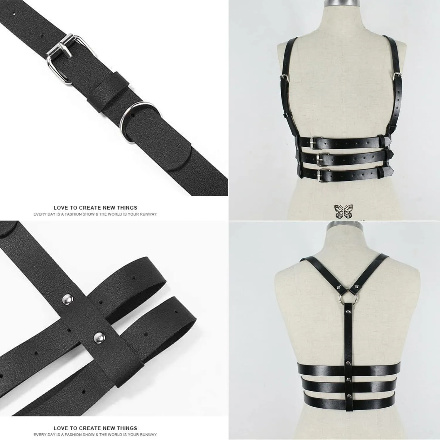 Punk Belt Black Pu Leather Harness Belt for Women Goth Body Adjustable Waist Belts Rave Halloween Dresses Party Accessories