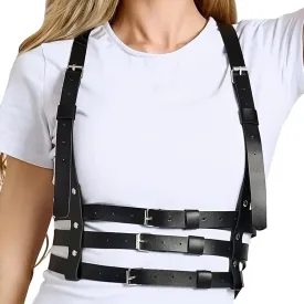 Punk Belt Black Pu Leather Harness Belt for Women Goth Body Adjustable Waist Belts Rave Halloween Dresses Party Accessories