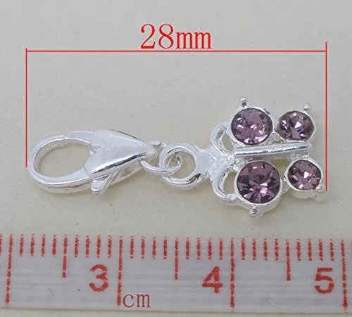 Purple and Clear ed Crystal Butterfly Clip On Pendant for European Charm Jewelry w/ Lobster Clasp