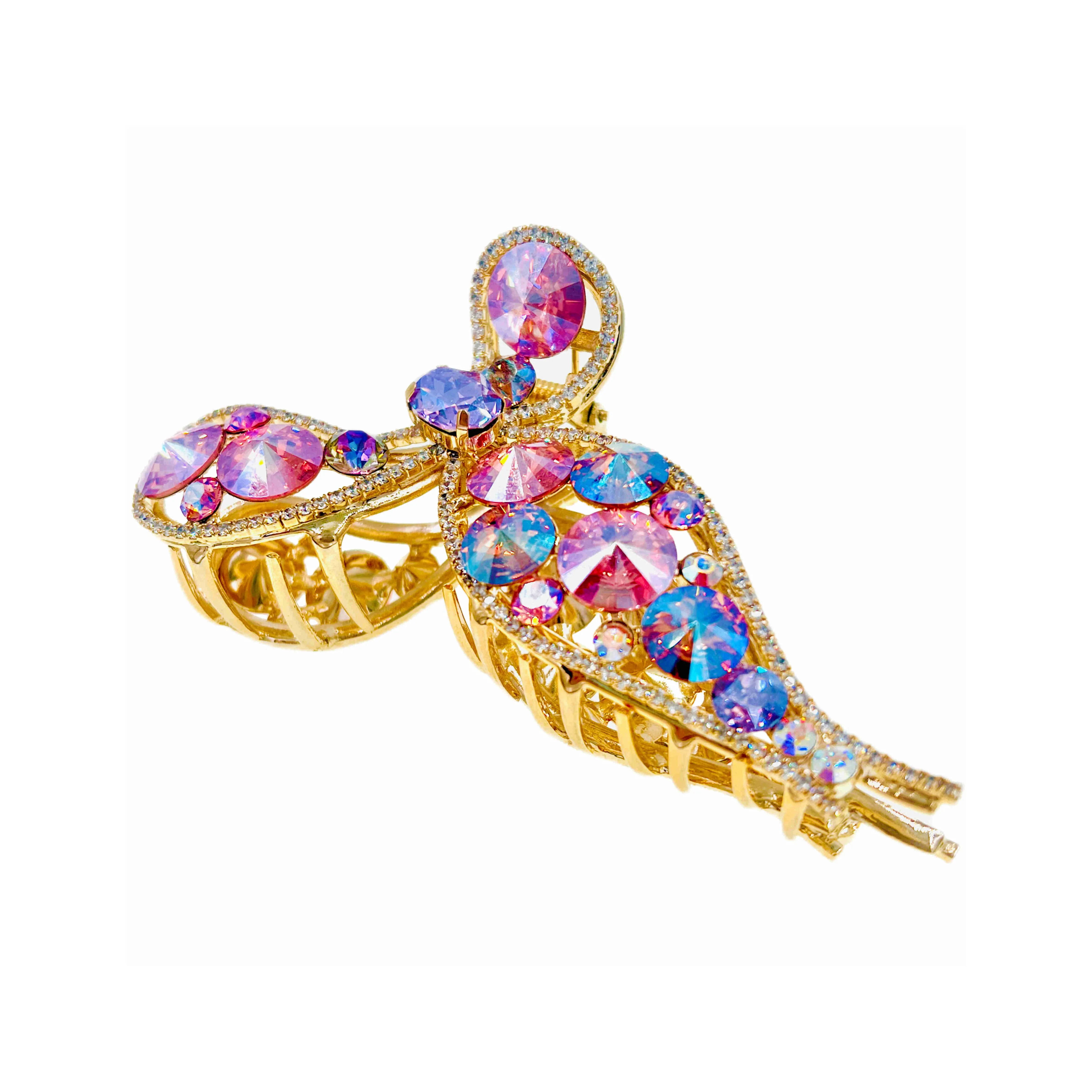 Purple Dream Butterfly Bow Hair Claw Clip Jaw Swarovski Crystals Large Size