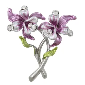 Purple Enamel and Crystal Orchids Flower Brooch Pin - PRL843