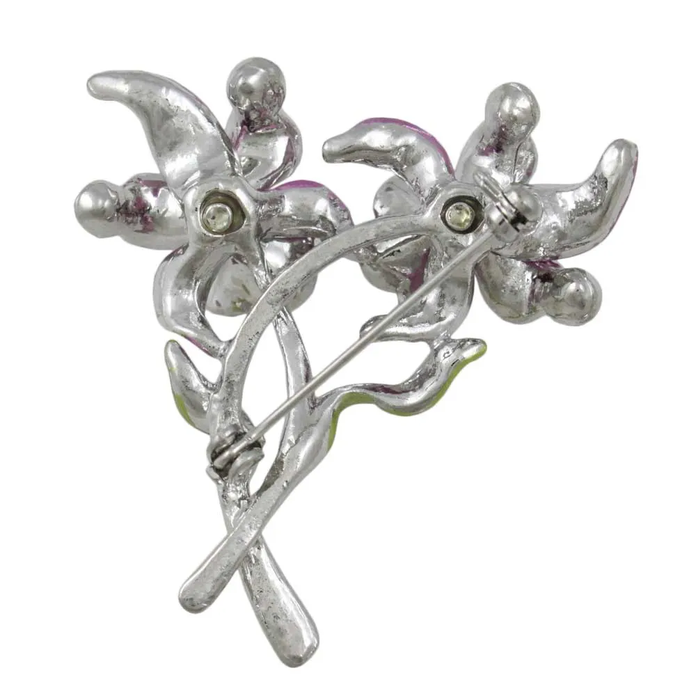 Purple Enamel and Crystal Orchids Flower Brooch Pin - PRL843