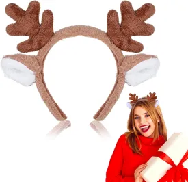 Reindeer Antlers Headband, Animal Ears Antler Headband Cute Deer Ear Hairband Floral Reindeer Headpiece Costume Party Cosplay Hair Accessories for Halloween Christmas Festival