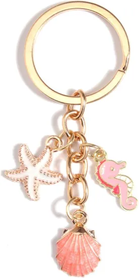 Shell Starfish Enameled Keychain for Women Cute Shell Starfish Tassel Chain Keyring Animal Key Chain Rings