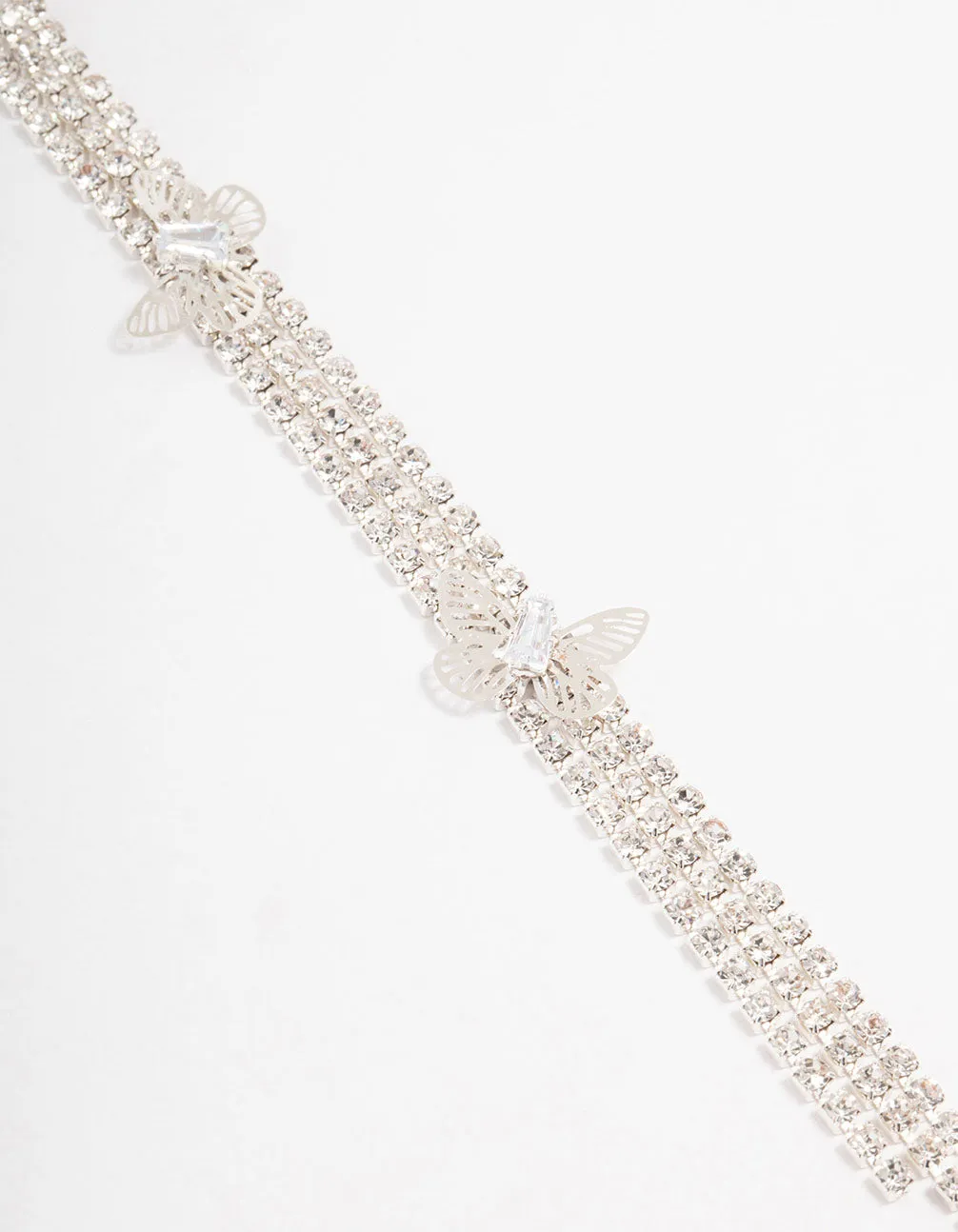 Silver Floral Diamante Butterfly Clip