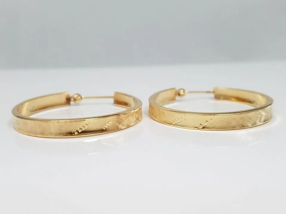 Simple 14k Yellow Gold Textured Hoop Earrings