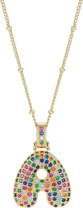 SIXFOX 18K Gold Plated Bubble Letter Necklace, Chunky Balloon Initial Pendant Necklaces with Colorful Cubic Zirconia Trendy Alphabet Name Chain Choker Jewelry Gifts for Birthday Anniversary Party