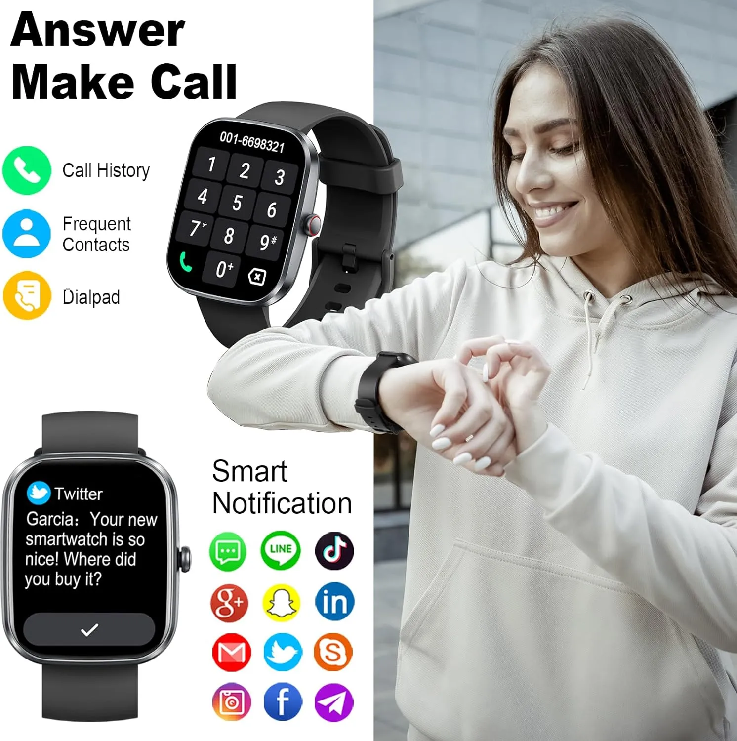Smart Watch(Answer/Make Call), 1.91" Smartwatch for Men Women, NEW Fitness Watch with 110  Sport Modes, Fitness Activity Tracke with Pedometer/Sleep Monitor/Heart Rate/IP68 Waterproof, for Android iOS